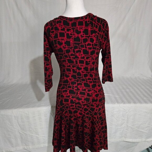 I.N. Red and Black Fit and Flare Dress V-Neck 3/4 Sleeve Size M - Picture 2 of 4